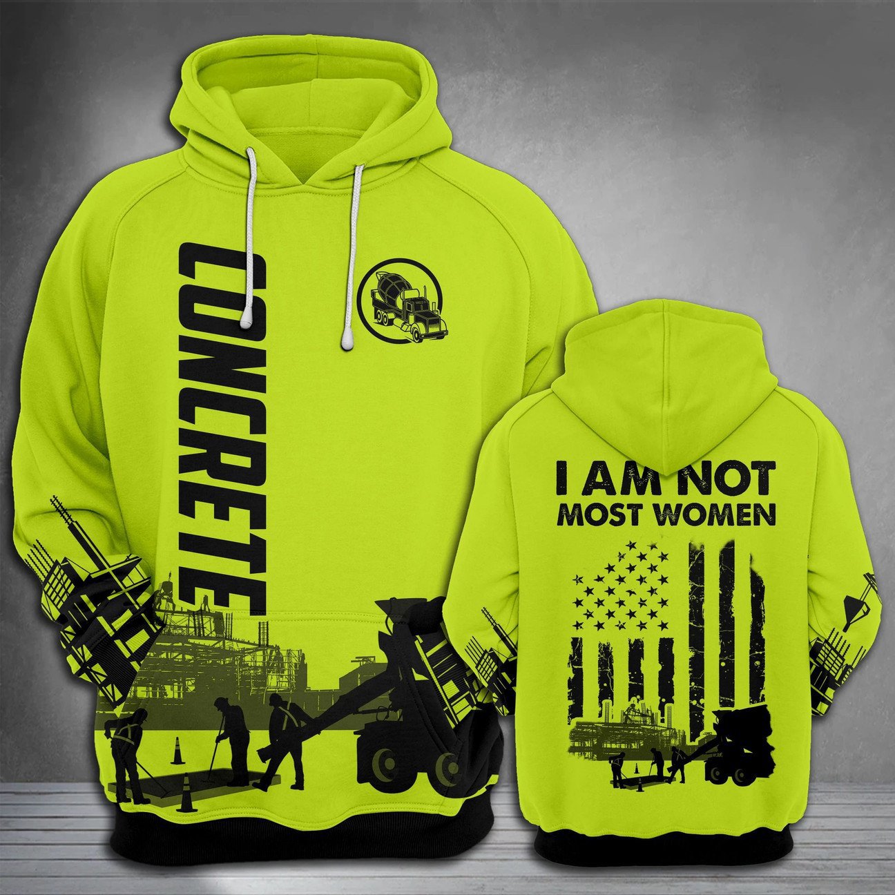 Women in Concrete Green Safety 3D printed shirts