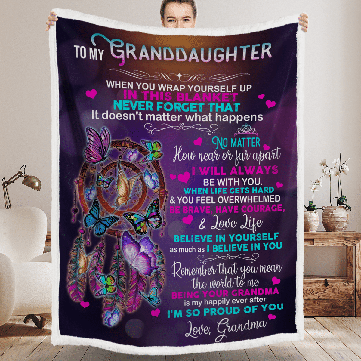 To My Granddaughter Butterfly Blanket