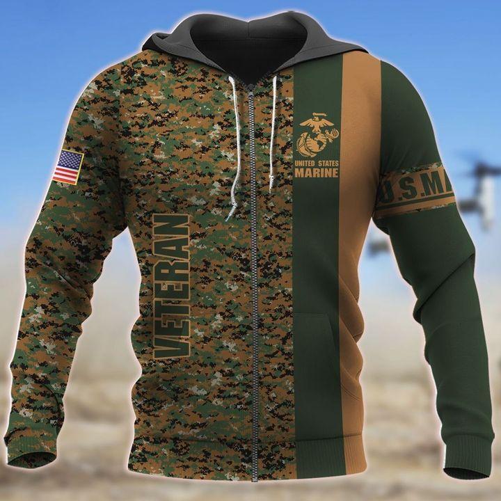 American US Marine Veteran Over Printed Unisex Deluxe Hoodie ML