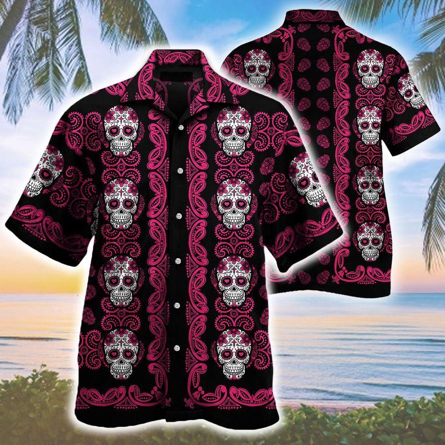 Sugar Skull Red And White Pattern Hawaii Shirt 160721018.CTA
