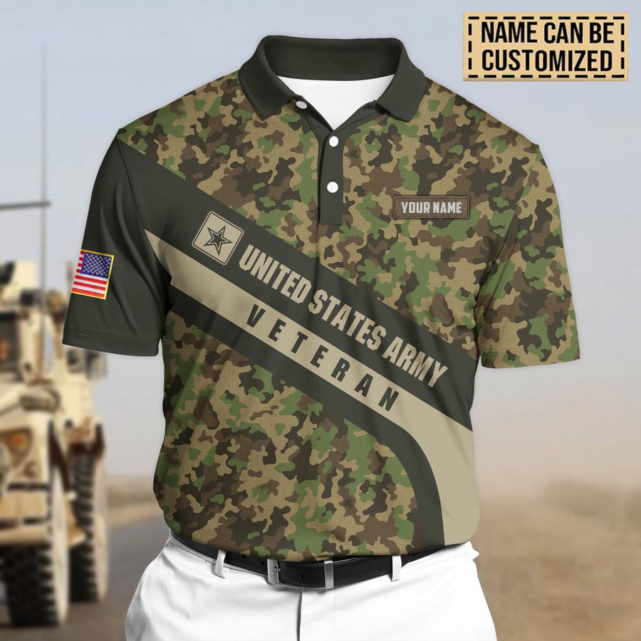 Premium Unique U.S Army Veteran Polo All Over Printed Personalized Shirt