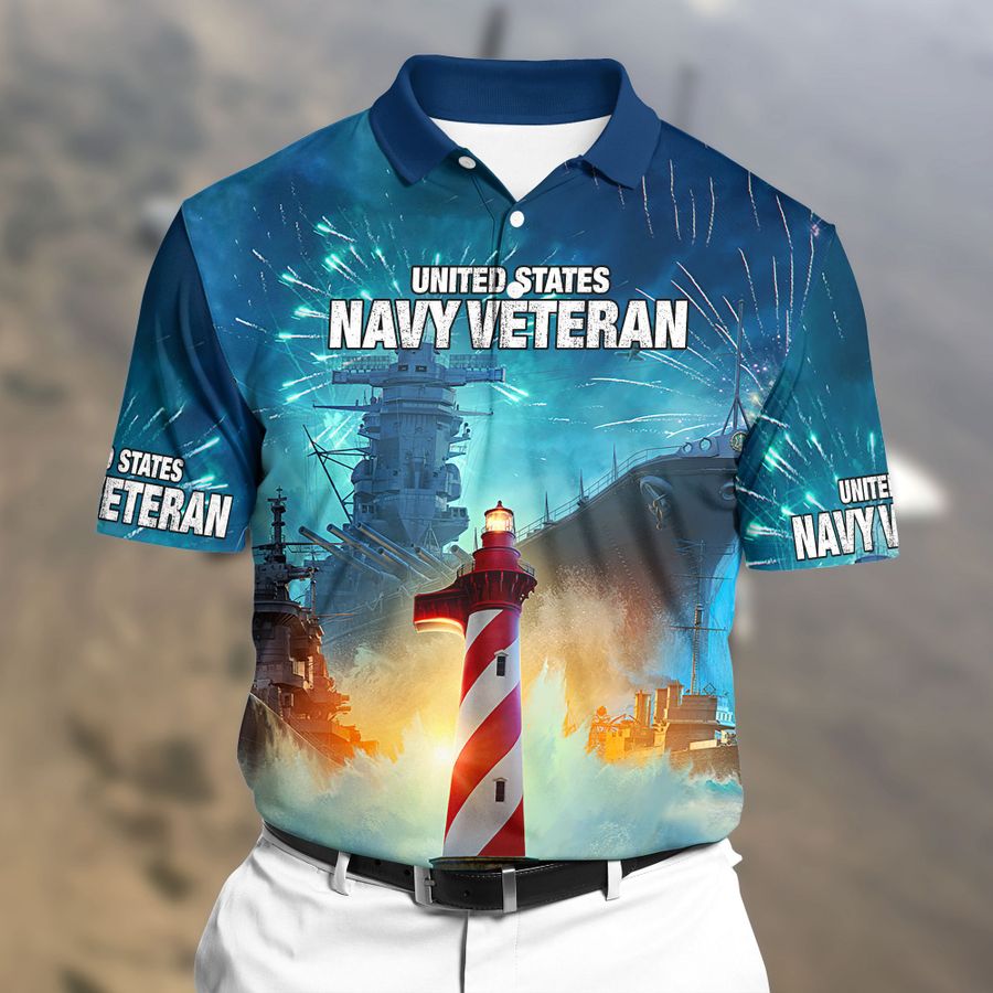 Premium Unique Navy Veterans Polo Shirts Ultra Soft And Comfort Collar White