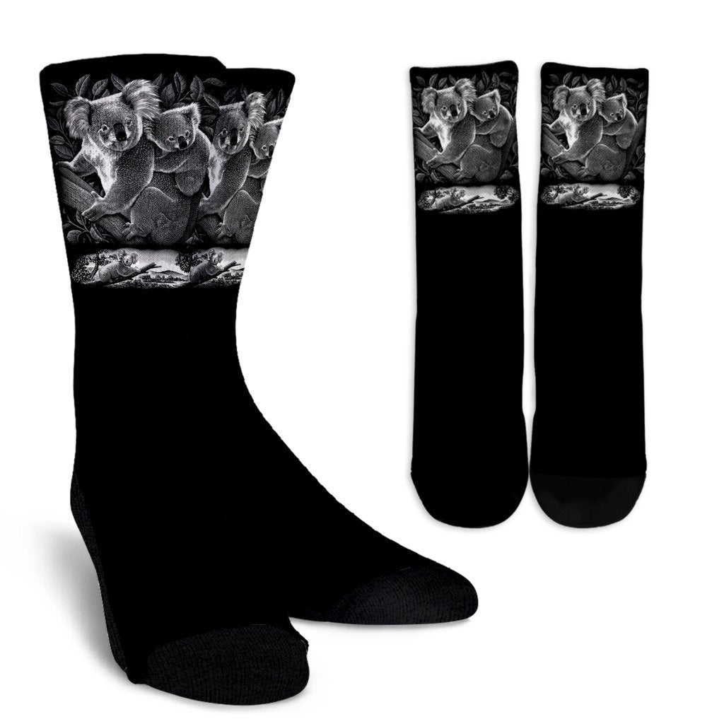 Australia Family Koala Black And White Crew Socks NN6 - Amaze Style™-SOCKS