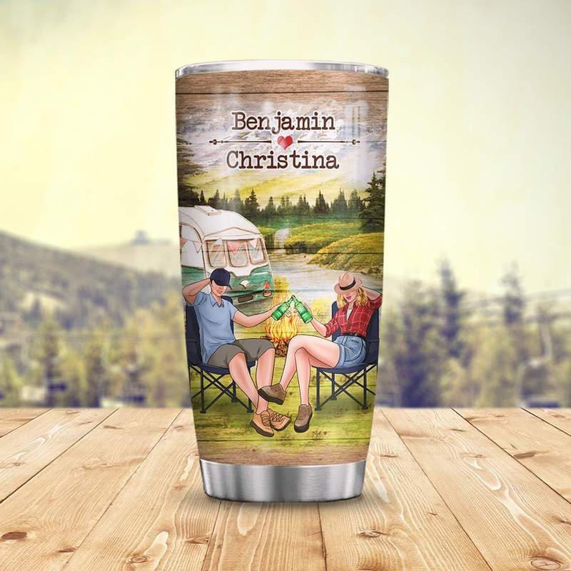 Camping Couple Stainless Steel Tumbler Personalized Name