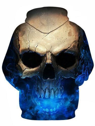 3D Effect Skull Print Pullover Hoodie Blue HC0603 - Amaze Style™-Apparel