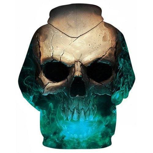 3D Effect Skull Print Pullover Hoodie Green HC0604 - Amaze Style™-Apparel