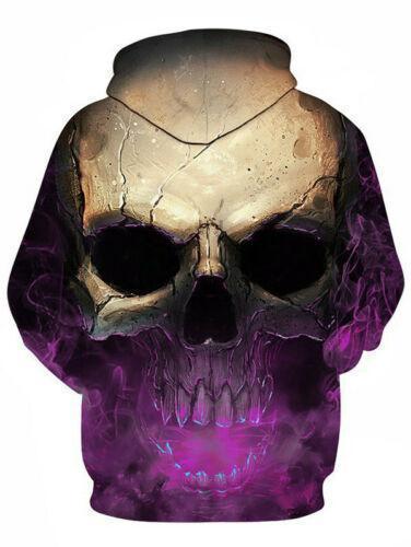 3D Effect Skull Print Pullover Hoodie Purple HC0602 - Amaze Style™-Apparel