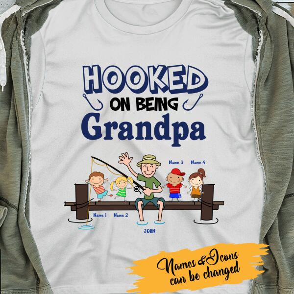 Hooked Being On Grandpa Personalized T-Shirt - Amazing Gift For Grandpa