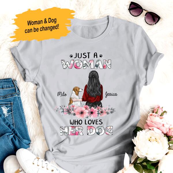 Just A Woman Who Loves Her Dog Floral Personalized T-Shirt, Best Gift For Dog Mom And Dog Lovers