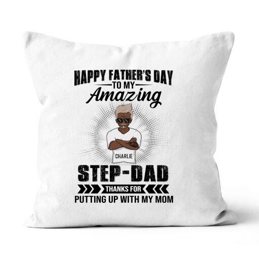 Happy Father's Day To My Amazing Step Dad Personalized Canvas Throw Pillow
