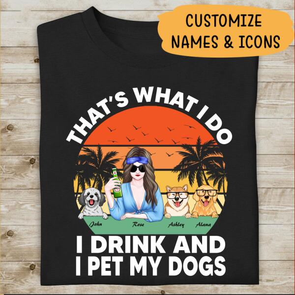 A Girl Drinking With Funny Dogs Personalized T-Shirt, Mug, Special Gifts For Dogs And Hippie Lovers