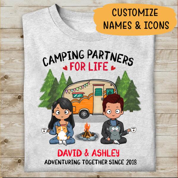 Camping Partner For Life Chibi Couple Personalized T-Shirt And Mug, Best Gift For Couples