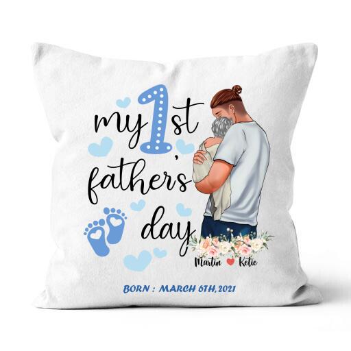 My First Father's Day Born Personalized T-Shirt, Mug, Poster, Canvas, Canvas Throw Pillow, Special Gifts From Dad To Son And Daughter