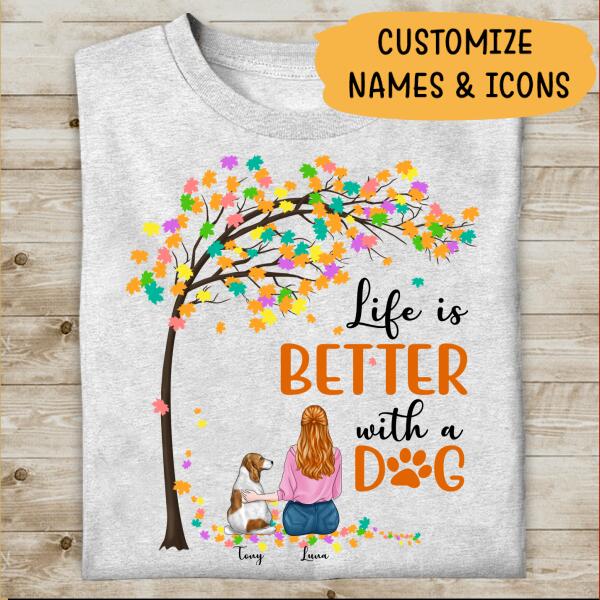 Life Is Better With A Dog Personalized T-Shirt, Mug, Canvas Throw Pillow, Canvas, Best Gifts For Mom And Dog Lovers