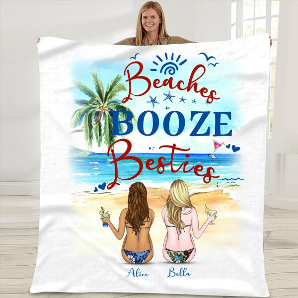 Beaches Booze Besties Personalized T-shirt, Mug, Canvas Throw Pillow, Blanket, Poster, Best Gifts For Friends