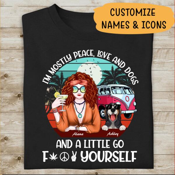 Hippie Girl with Dog Personalized T-Shirt, Mug, Special Gifts For Dog and Hippie Lovers