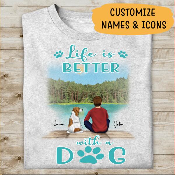 Life Is Better With A Dog Personalized T-shirt, Mug, Canvas Throw Pillow, Poster, Blanket, Bests Gift For Dad And Dog Lovers