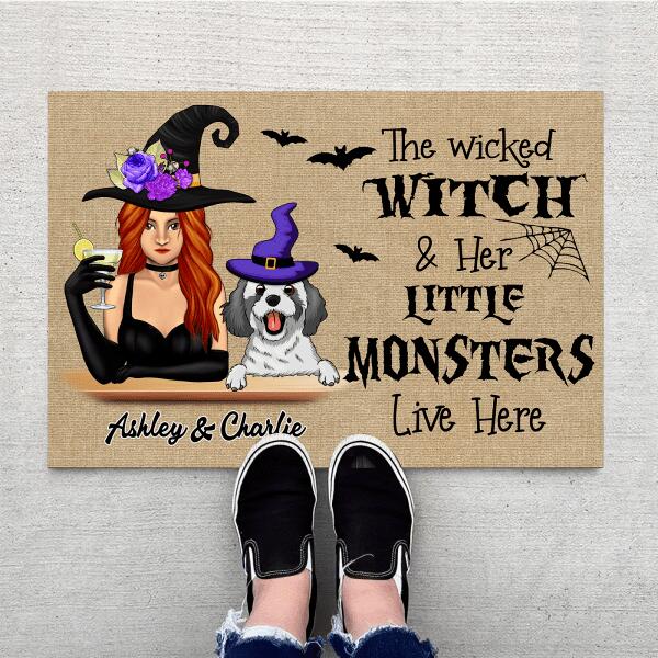 The Wicked Witch & Her Little Monster Live Here Personalized Welcome Doormat, Best Gift For Halloween Home Decoration