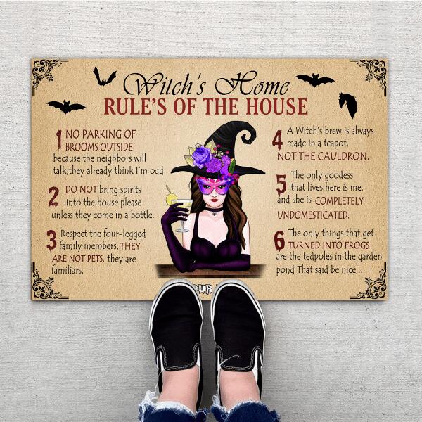 Witch's Home Rules Of The House Customized Doormat, Best Gifts For Halloween Home Decoration