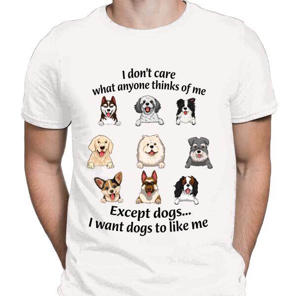 I Don't Care What Anyone Thinks Of Me Except Dogs I Want Dogs To Like Me Personalized T-shirt, Best Gifts For Dog Lovers