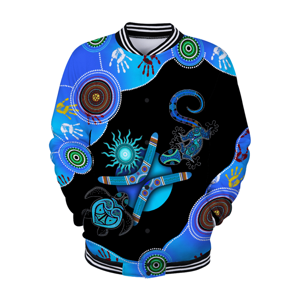 Aboriginal Naidoc Week 2021 Blue Turtle Lizard Baseball Jacket