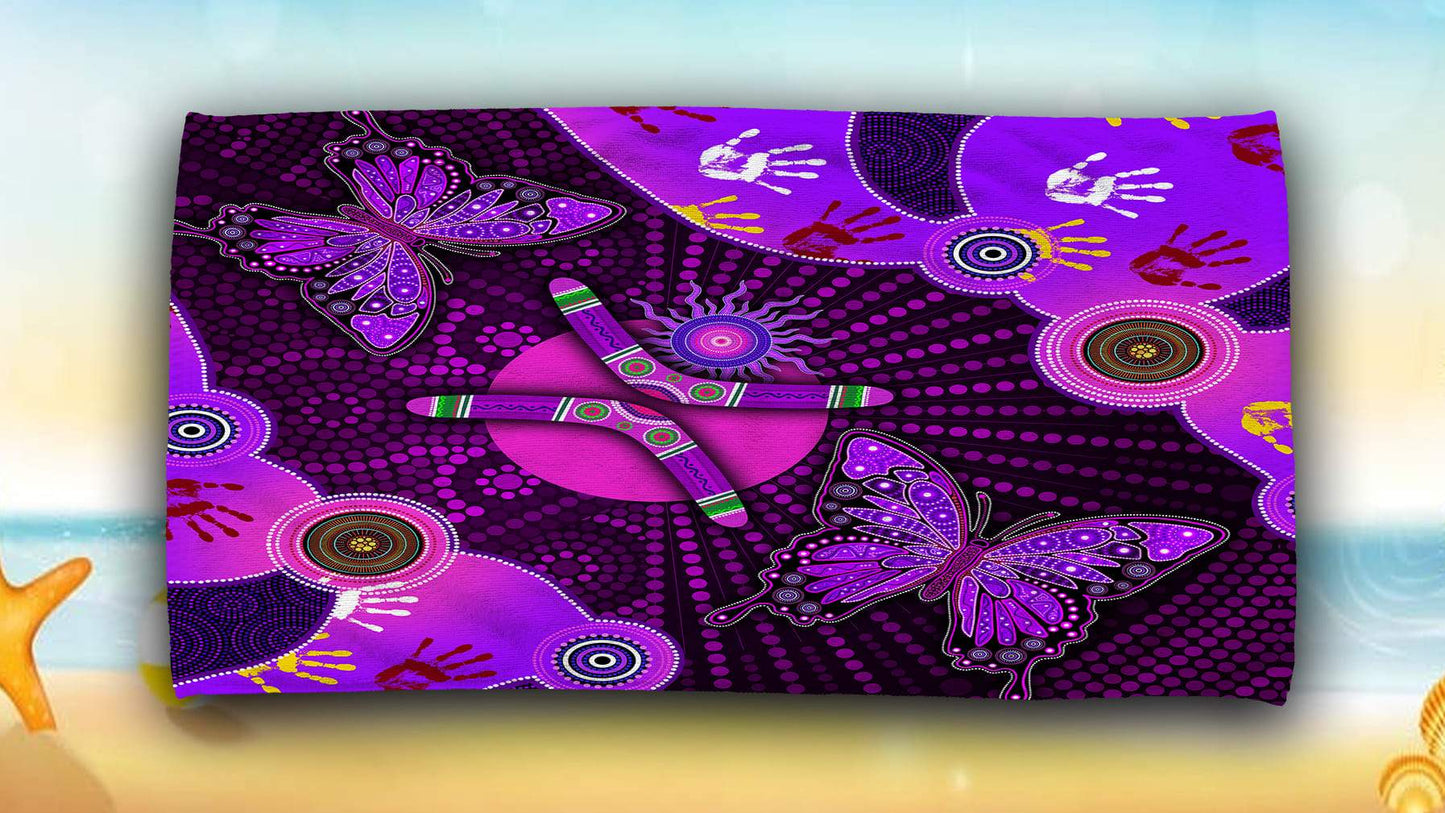 Aboriginal Naidoc Week 2021 Purple Butterflies Beach Towel