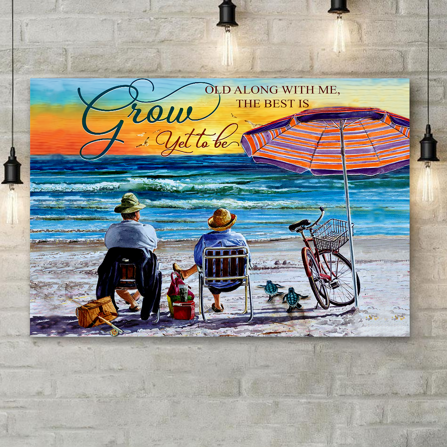 Canvas Wall Art Print Wall Decor - Beach- Turtle - Grow Along With Me The Best Is Yet To Be XT