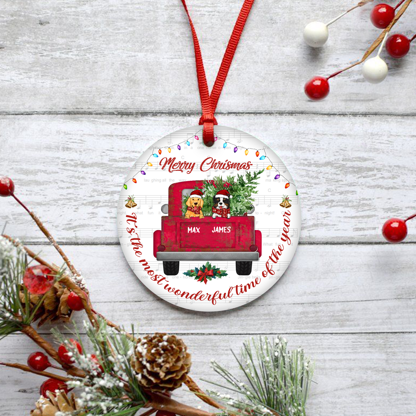 Merry Christmas It't The Most Wonderful Time Of The Year Customized Ornament Christmas Gift For Dog Lovers Home Decor