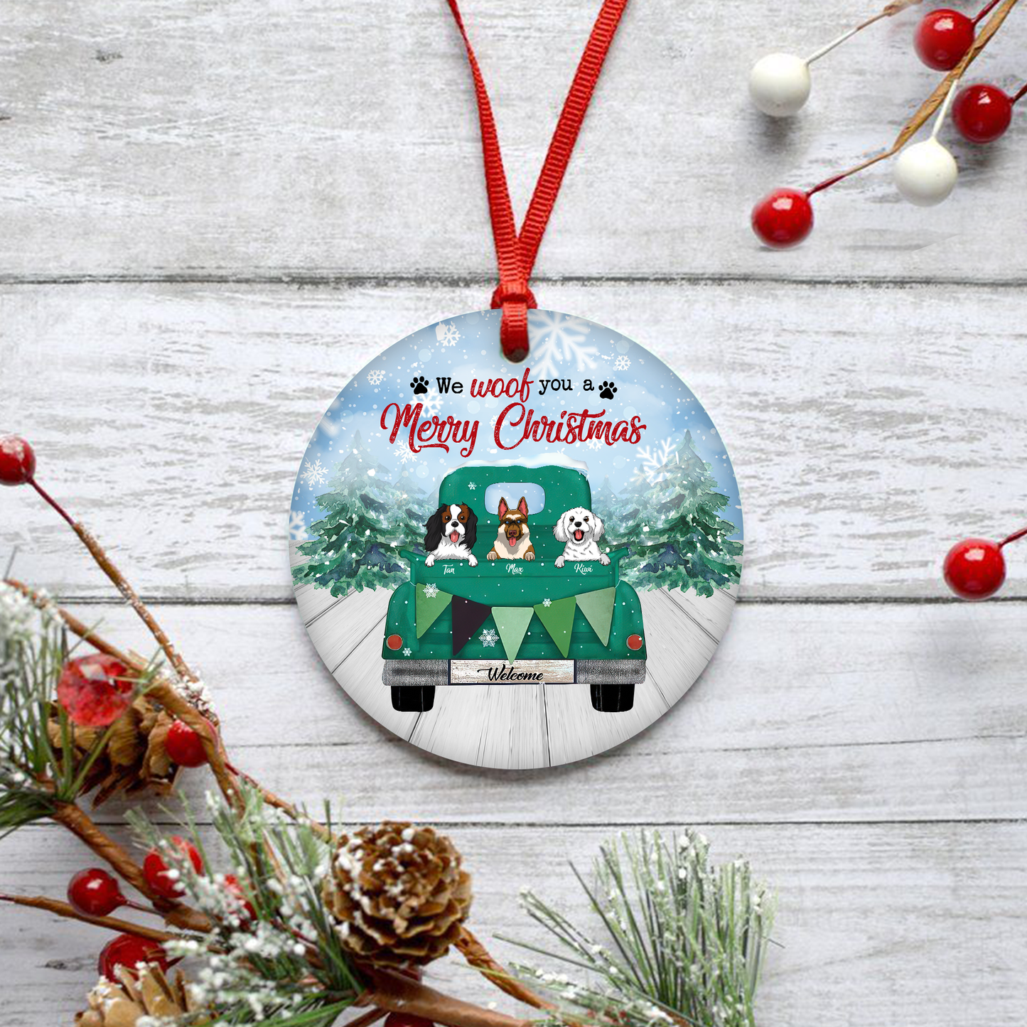 We Woof You A Merry Christmas Customized Dog Breeds Ornament, Christmas Gifts For Dog Lovers