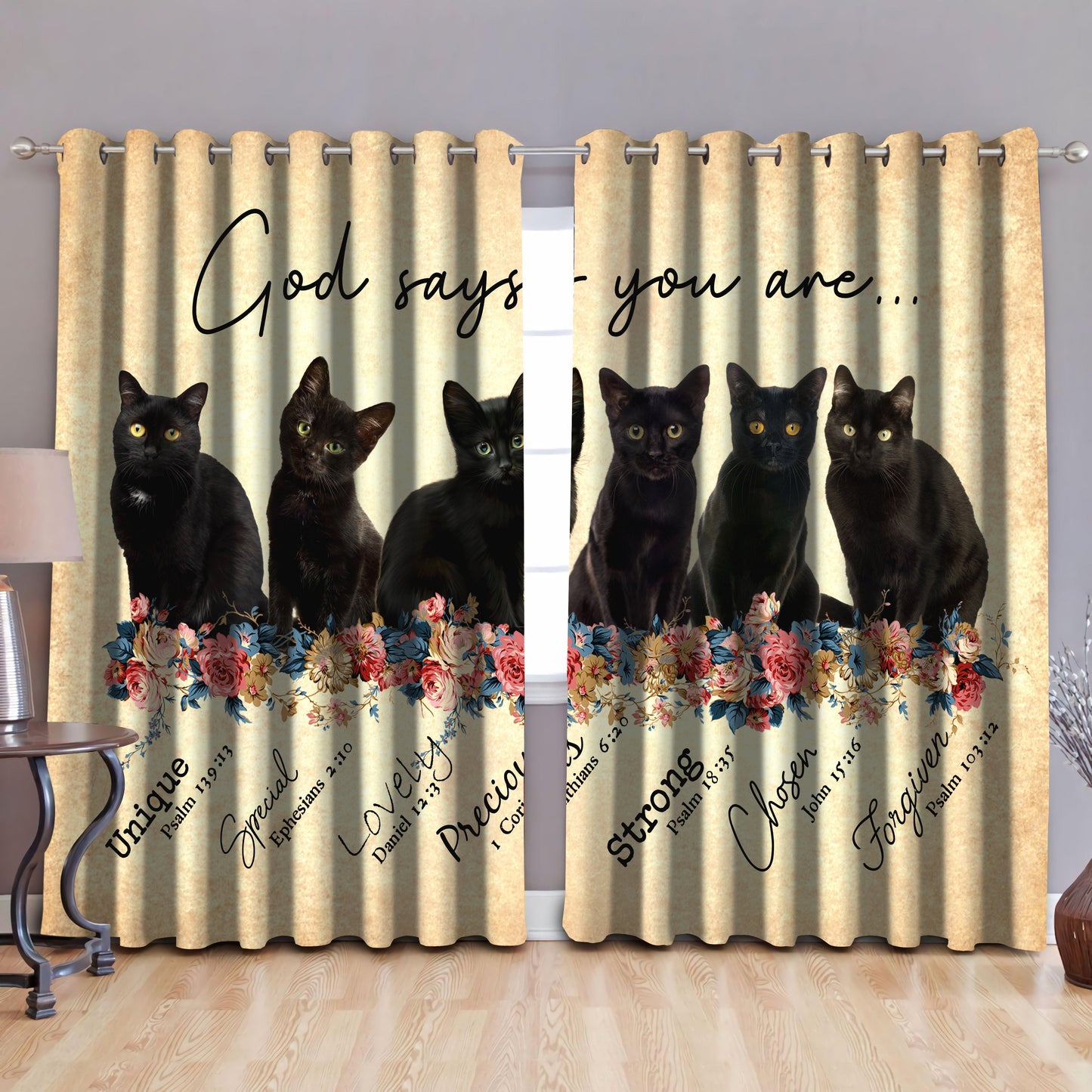 Black Cat-God Says You Are Blackout Thermal Grommet Window Curtains Pi28072003