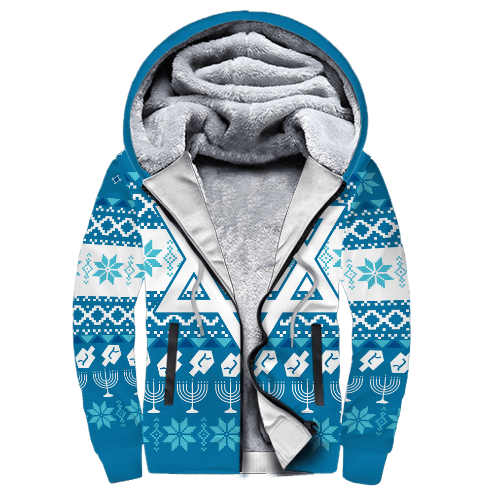 Blue Pattern Star Of David Hanukkah Hoodie MEI