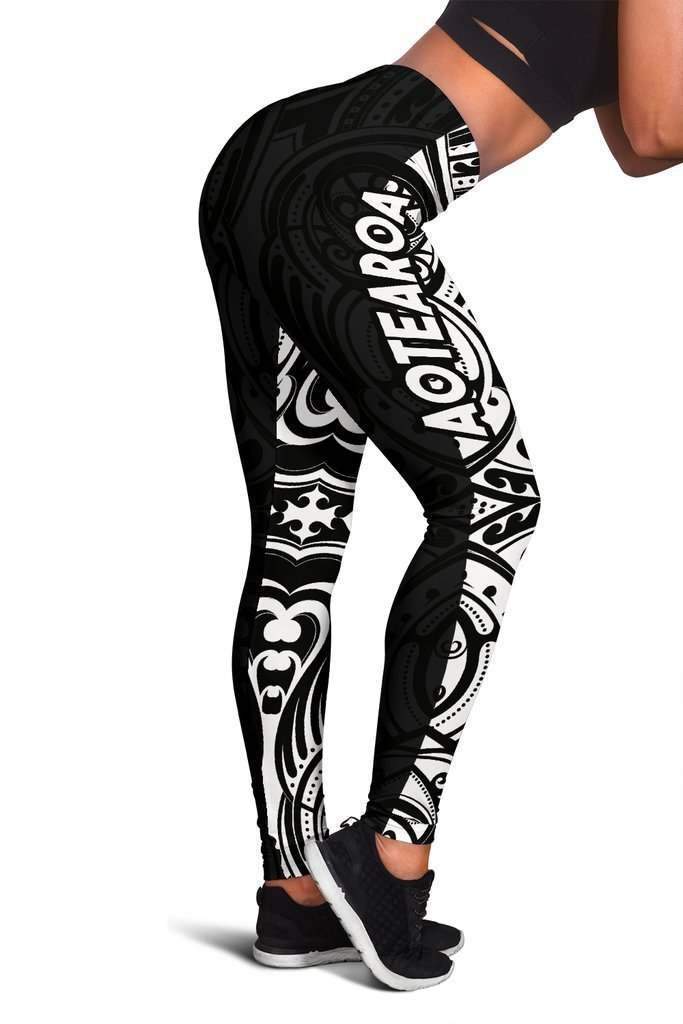 Aotearoa Maori with Map and Silver Fern Leggings - Front Half Style HC0908 - Amaze Style™-Apparel