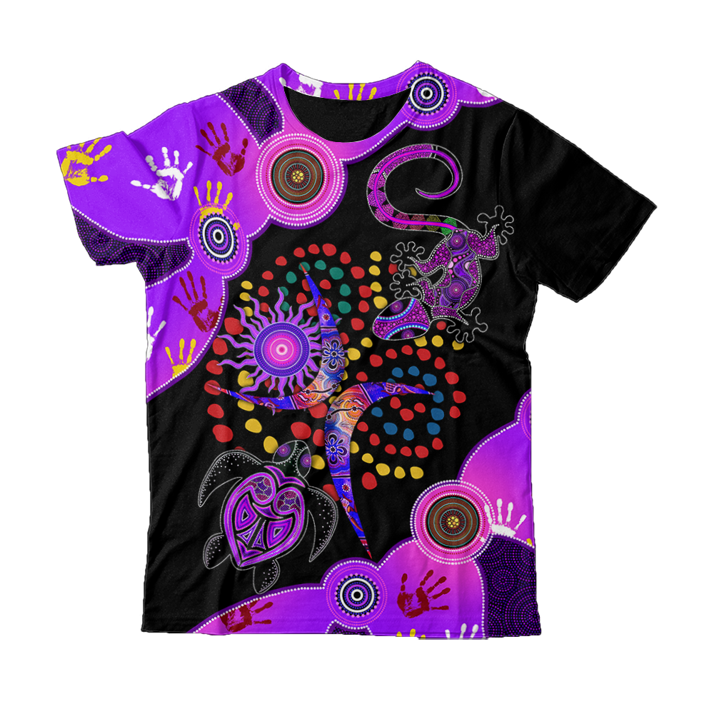 Aboriginal Naidoc Week 2021 Best Purple Turtle Lizard 3D All Over Printed Shirts For Kids