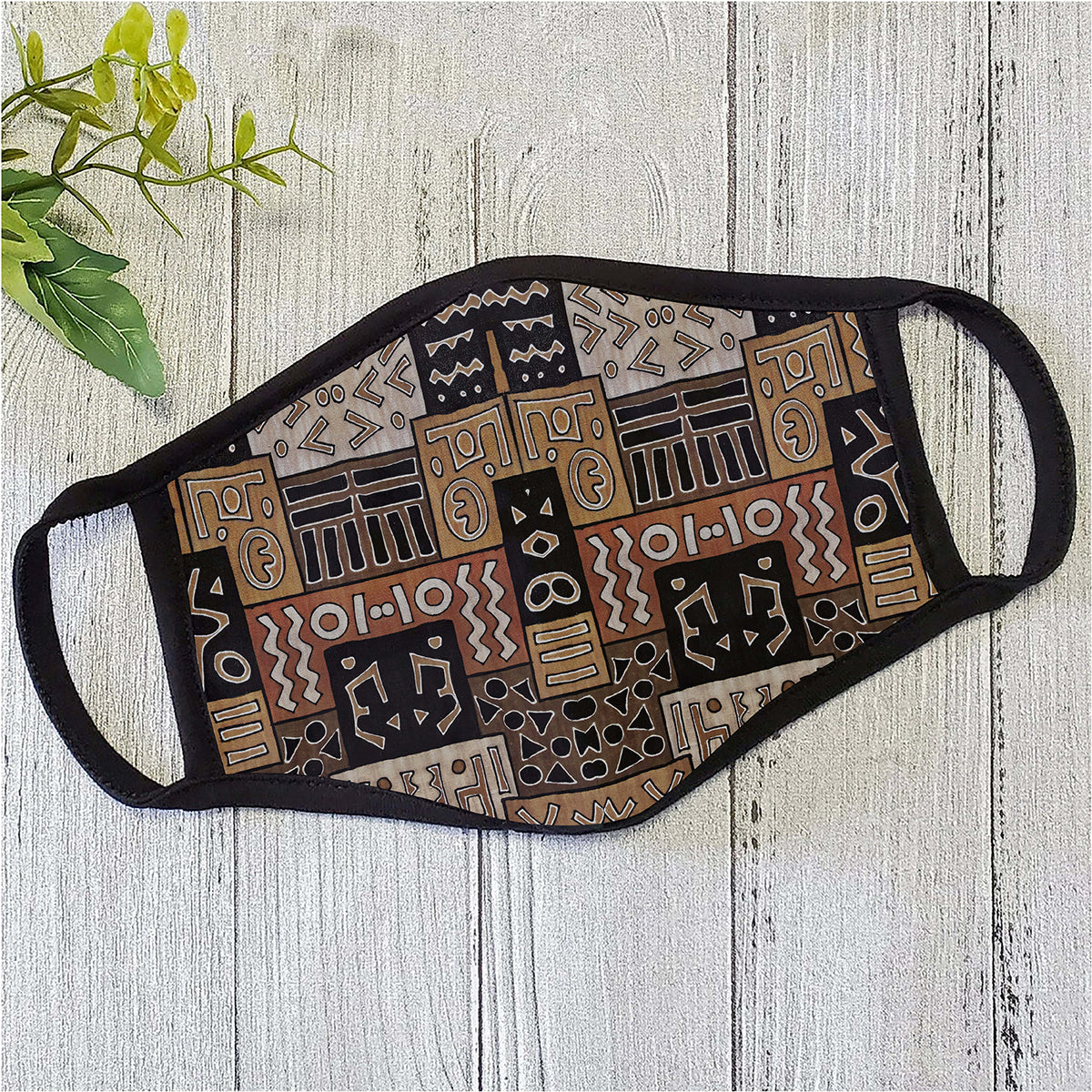 African Brown Dashiki Pattern Face Mask ML