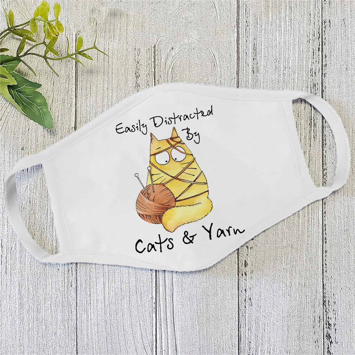 Yellow Cat and Yarn Face Mask DL