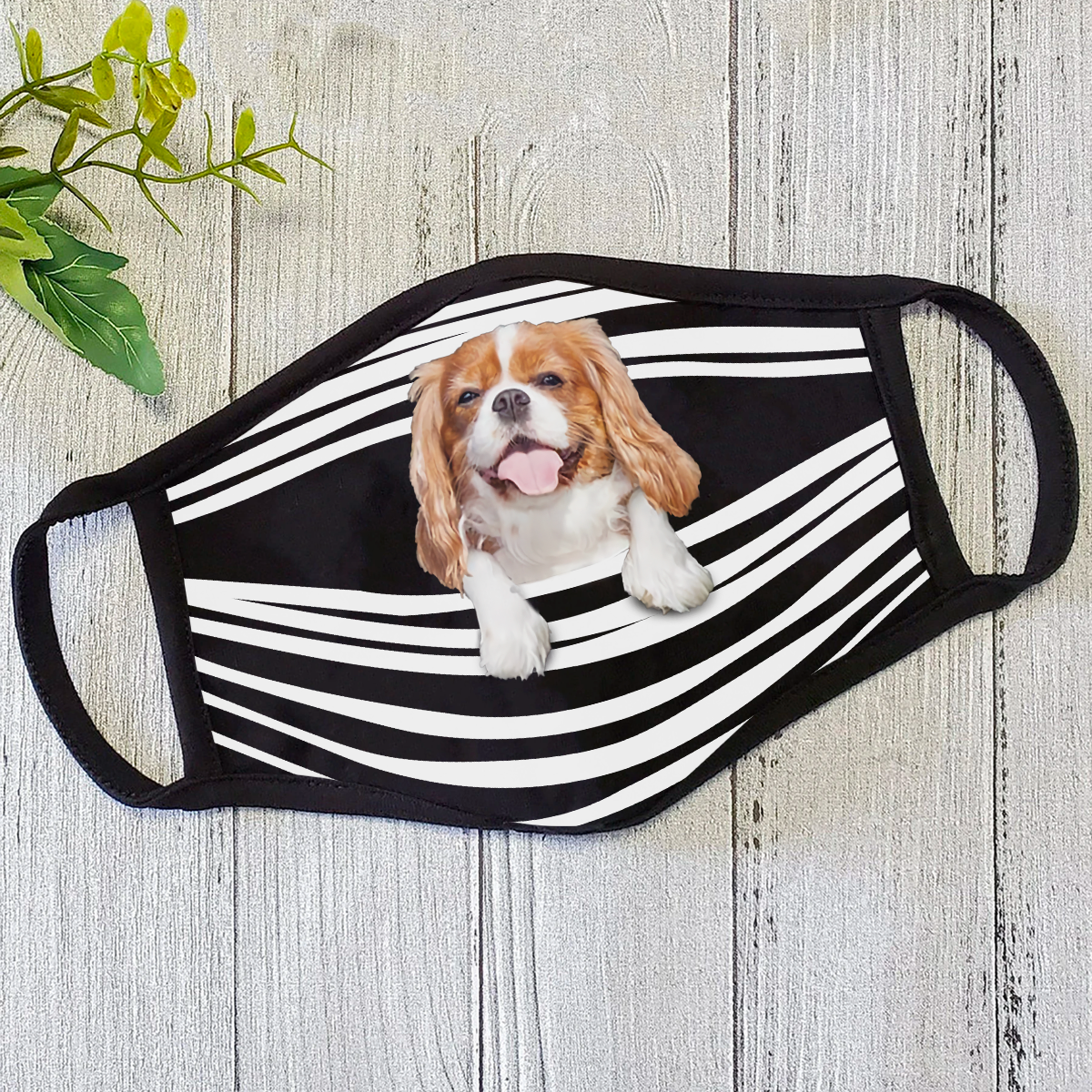 Cavalier King Charles Spaniel Stripes All-Over-Print Face Mask DL