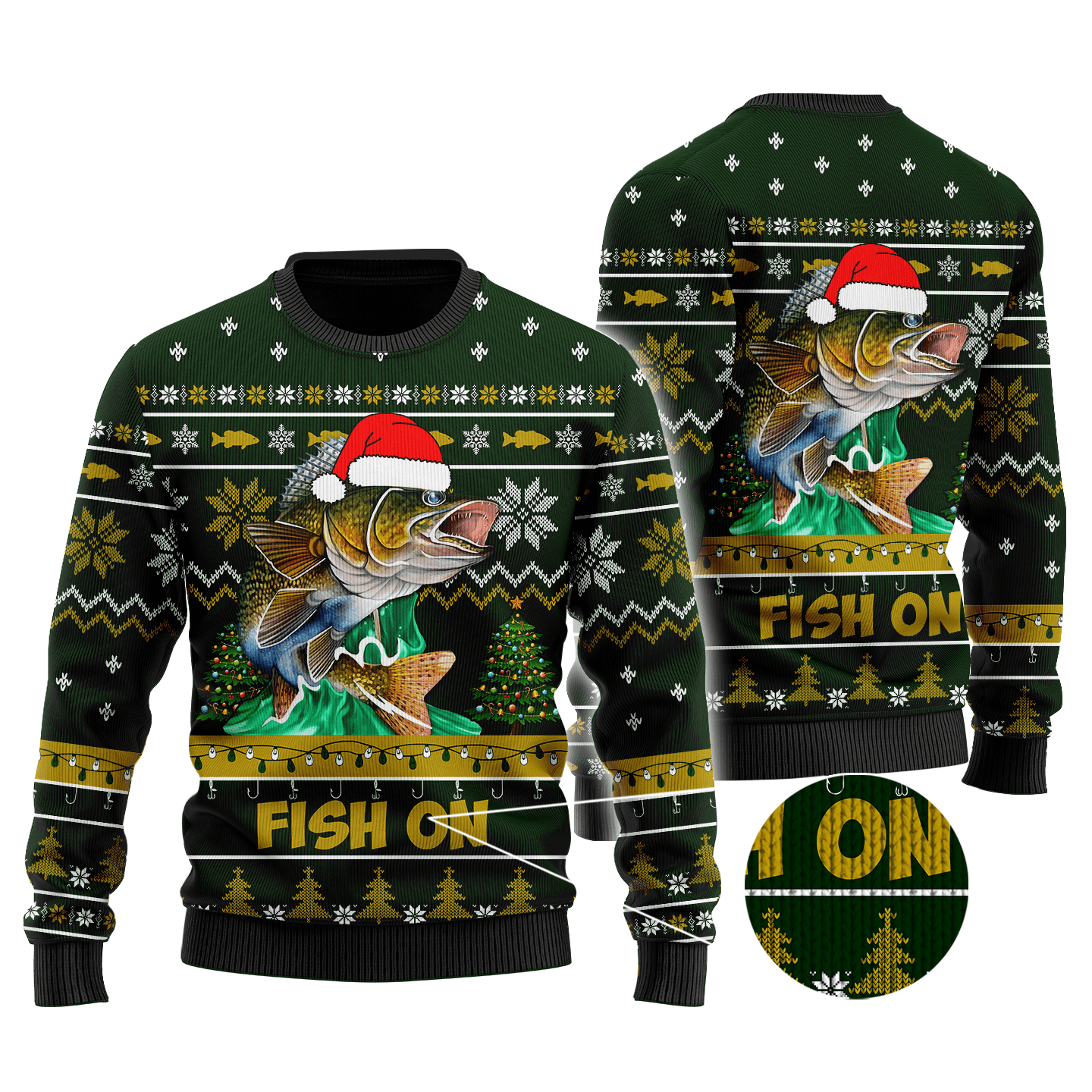 Walleye Fishing Fish on Christmas Hat Knitted Sweater
