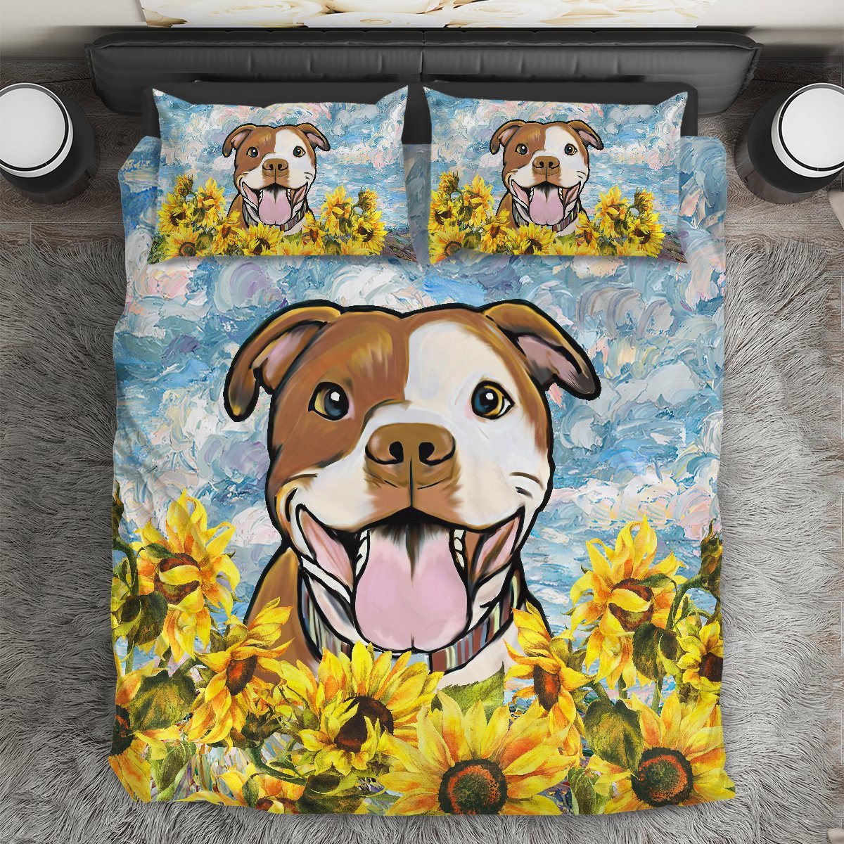 Staffordshire Terrier Sunflower Bedding 3D AM072068-LAM-BEDDING SETS-LAM-Twin-Vibe Cosy™