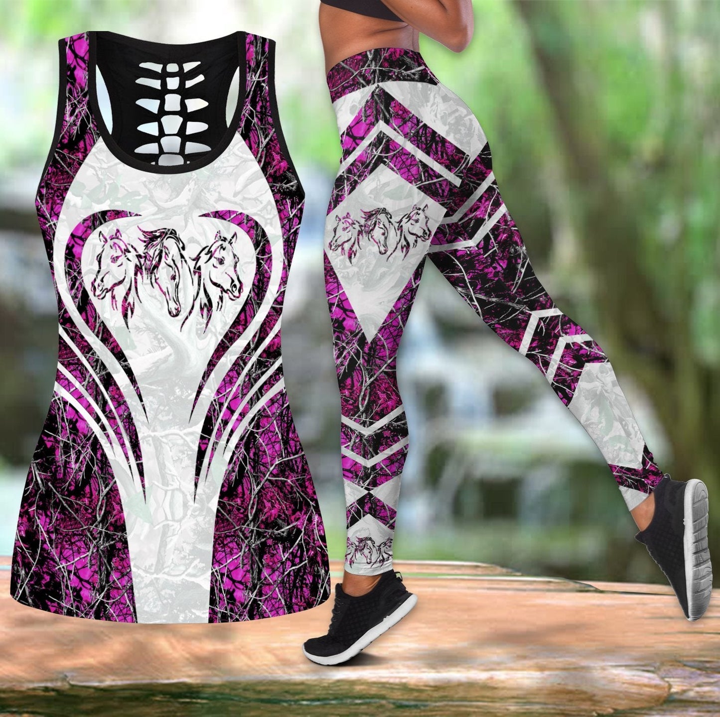 Beautiful Horse Combo Tank + Legging - Pink Pi300303A - Amaze Style™-Apparel