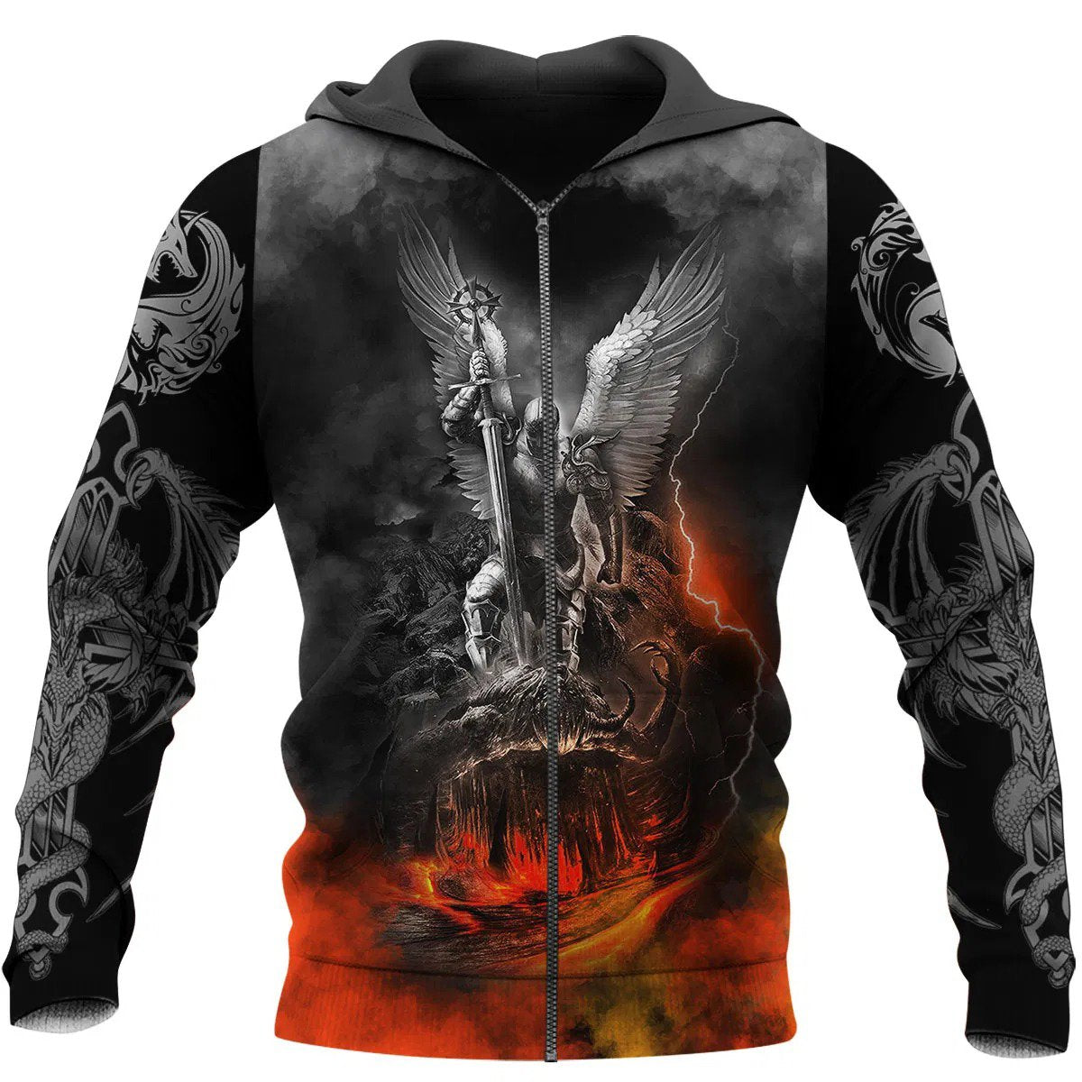 3D Tattoo and Dungeon Dragon Hoodie T Shirt For Men and Women NM050937-Apparel-NM-Zipped Hoodie-S-Vibe Cosy™