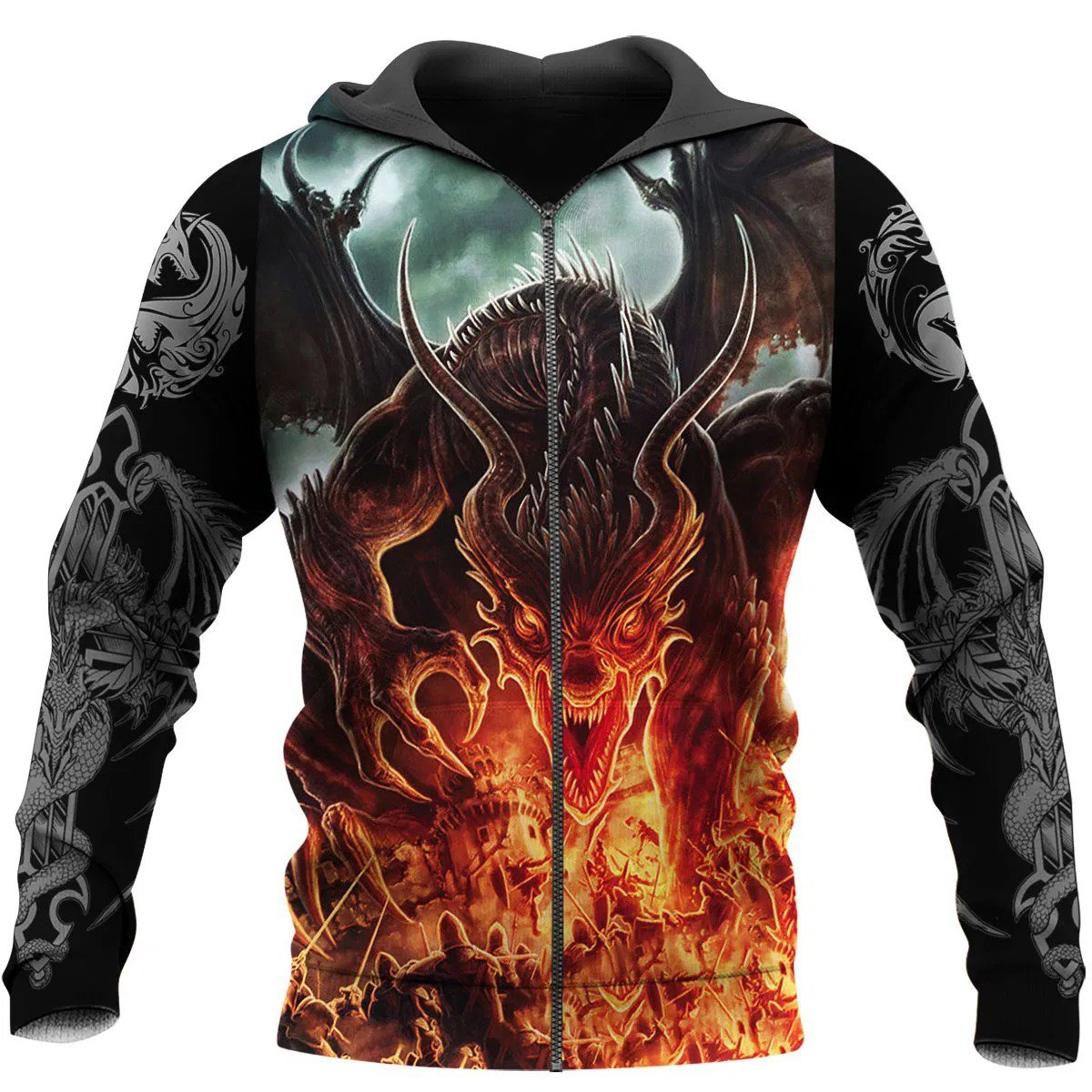 3D Tattoo and Dungeon Dragon Hoodie T Shirt For Men and Women NM050940-Apparel-NM-Zipped Hoodie-S-Vibe Cosy™