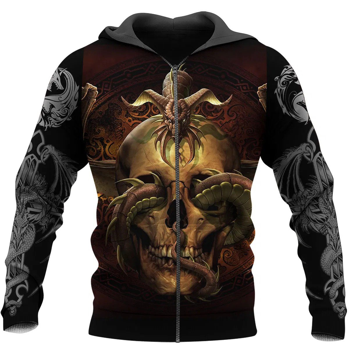 3D Tattoo and Dungeon Dragon Hoodie T Shirt For Men and Women NM050942-Apparel-NM-Zipped Hoodie-S-Vibe Cosy™