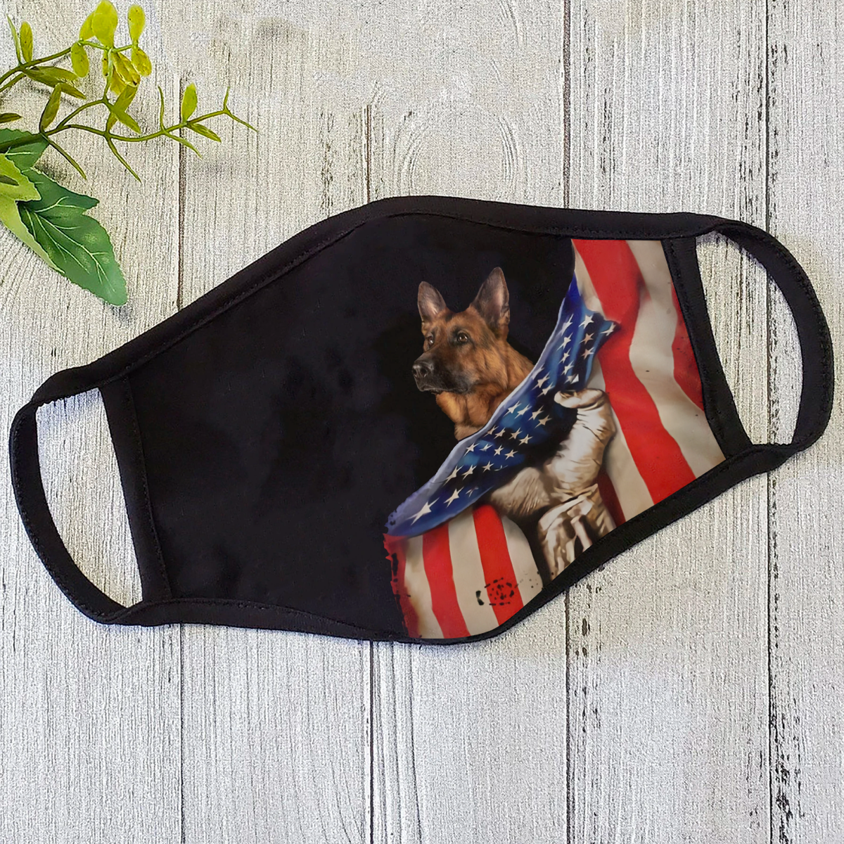 German Shepherd American Flag Mask Polyblend Face Mask DL