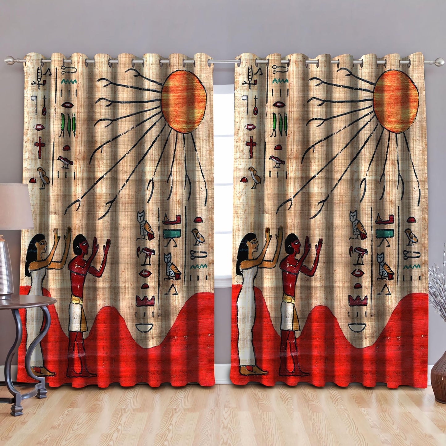 Ancient Egyptian Pattern Blackout Thermal Grommet Window Curtains Pi19062002