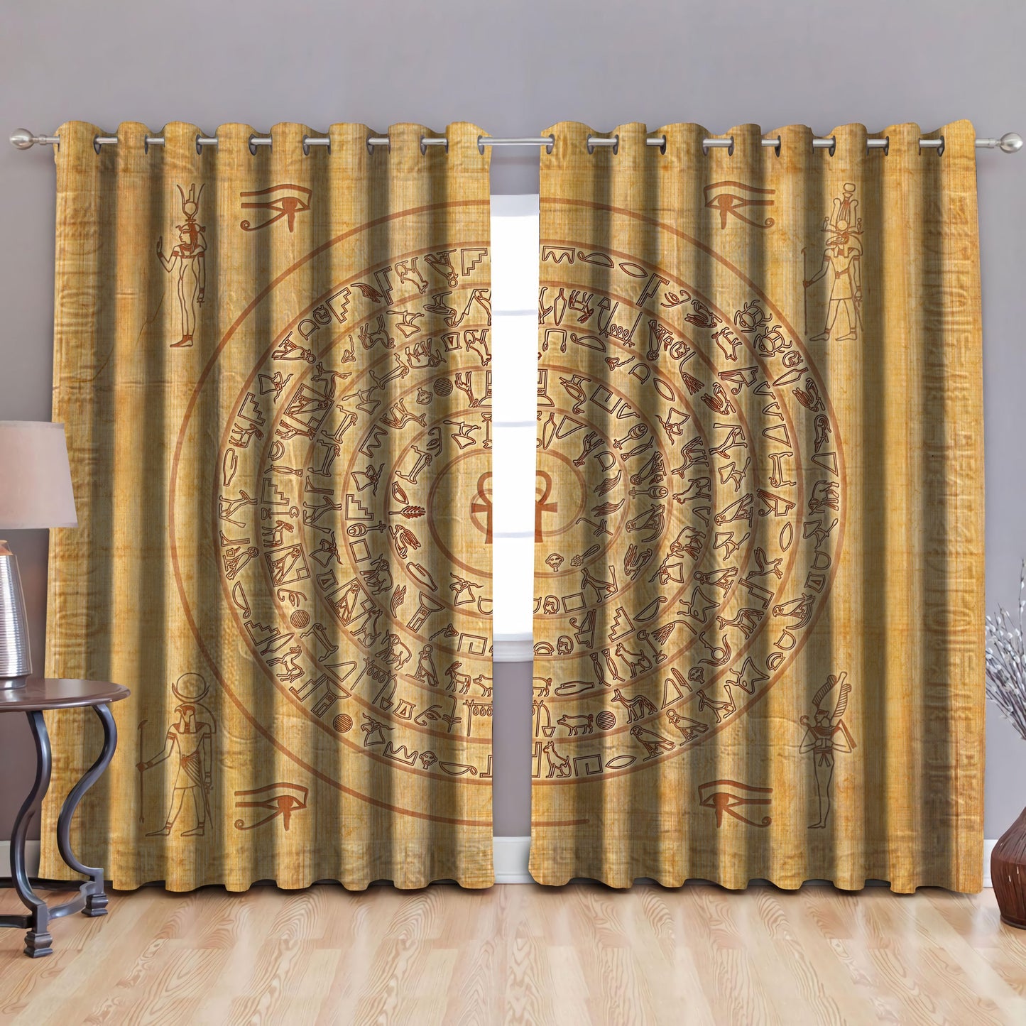 Ancient Egyptian Pattern Blackout Thermal Grommet Window Curtains Pi22062006