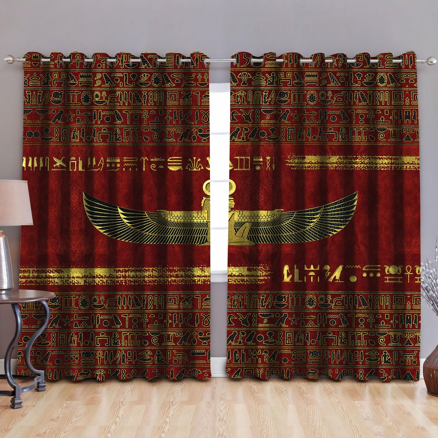 Ancient Egyptian Ma'at Pattern Blackout Thermal Grommet Window Curtains Pi22062007