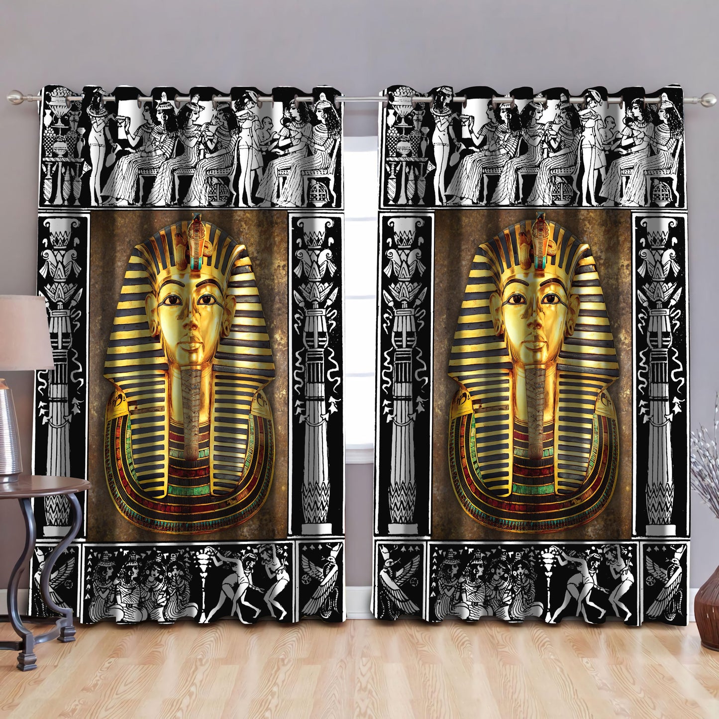 Ancient Egyptian Pharaoh Blackout Thermal Grommet Window Curtains Pi25062001