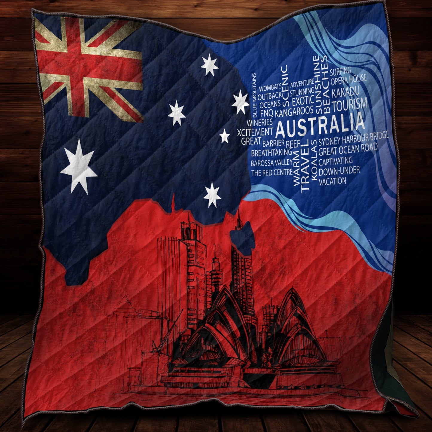 Tmarc Tee Copy of Aboriginal Decors Australian Gifts Architectural Red Flag Quilt TNA01072107