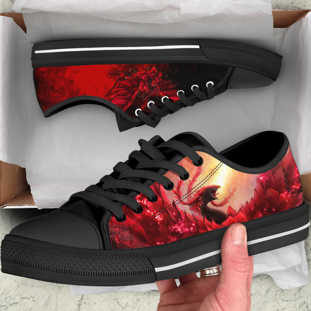 Black Rose Dragon Passion Low Top Shoes SU180304 - Amaze Style™-Shoes