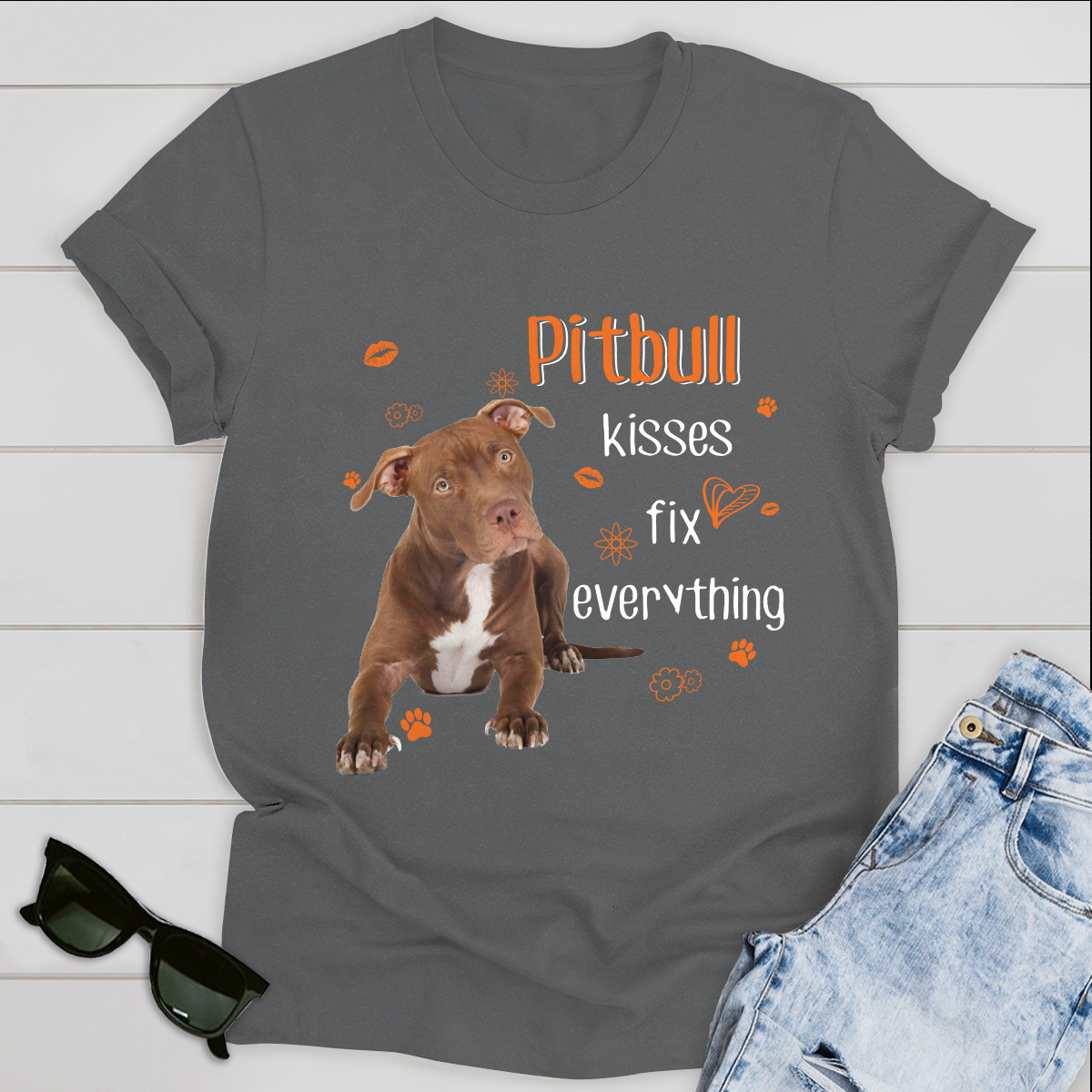 Dog T-shirt Pitbull Kisses Fix Everything